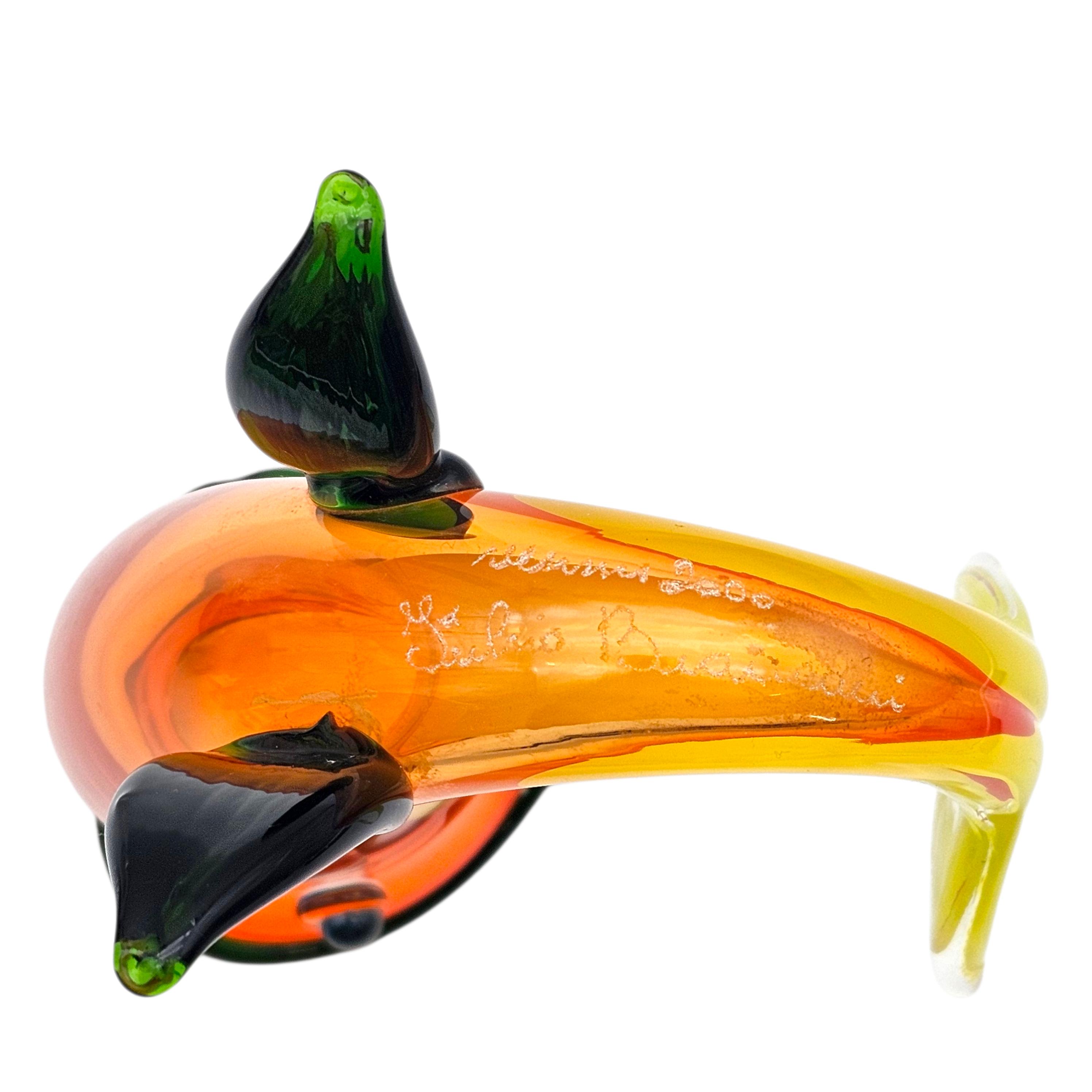 Fulvio Bianconi Venini Murano Art Glass Fish Vase, Signed Italian