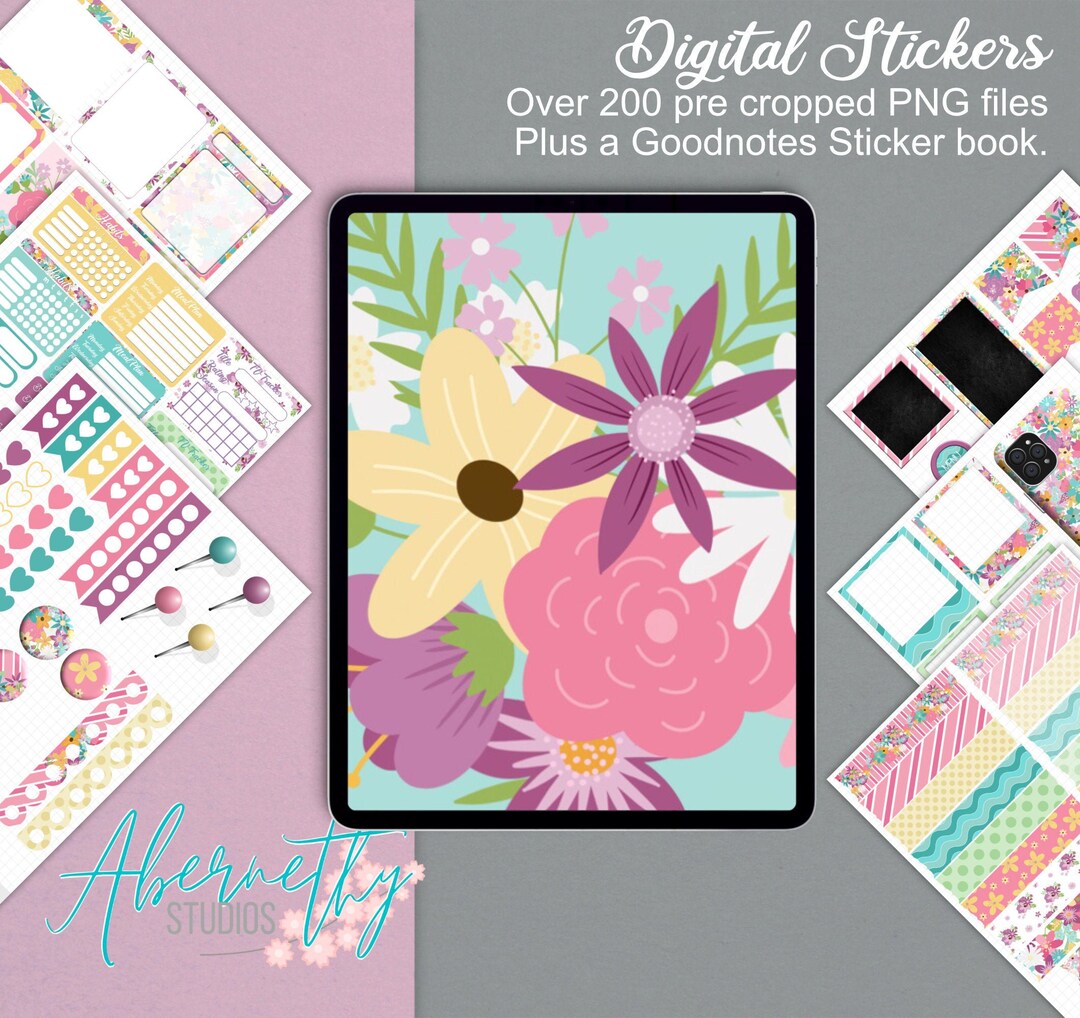 Digital Stickers, Floral Digital Planner Stickers, iPad Stickers