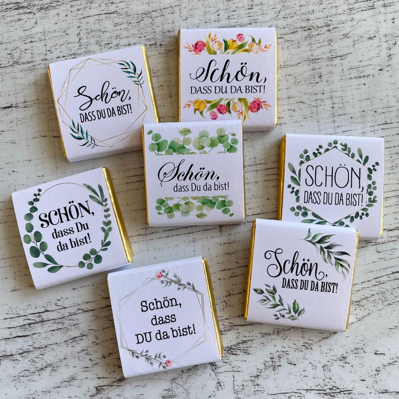 Schokotäfelchen mit Aufdruck (Schön, dass Du da bist!) in verschiedenen Designs