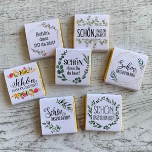 Schokotäfelchen mit Aufdruck (Schön, dass Du da bist!) in verschiedenen Designs
