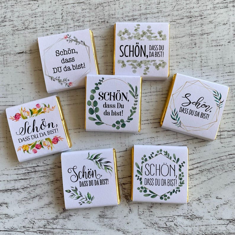 Schokotäfelchen mit Aufdruck (Schön, dass Du da bist!) in verschiedenen Designs