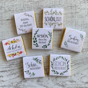 Schokotäfelchen mit Aufdruck (Schön, dass Du da bist!) in verschiedenen Designs