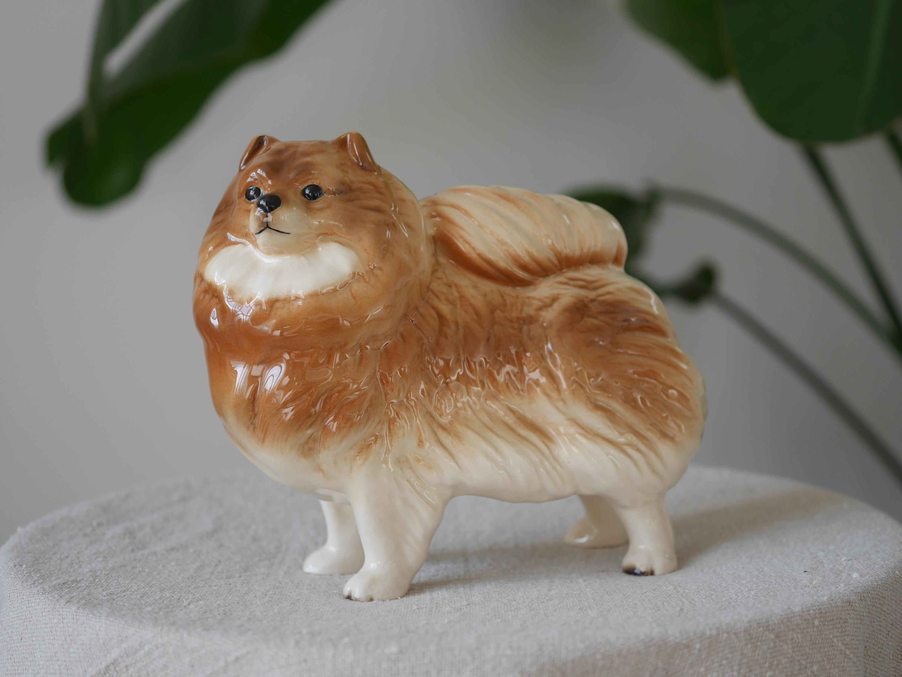 Vintage Coopercraft Pomeranian Dog Figurine, Rare 1970s Ceramic 