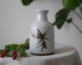 Jack Crisp Small Grey Studio Pottery Vase, Sowerby Yorkshire 1980s, Vintage Stoneware Vase With Botanical Motif, Collectible British Pottery