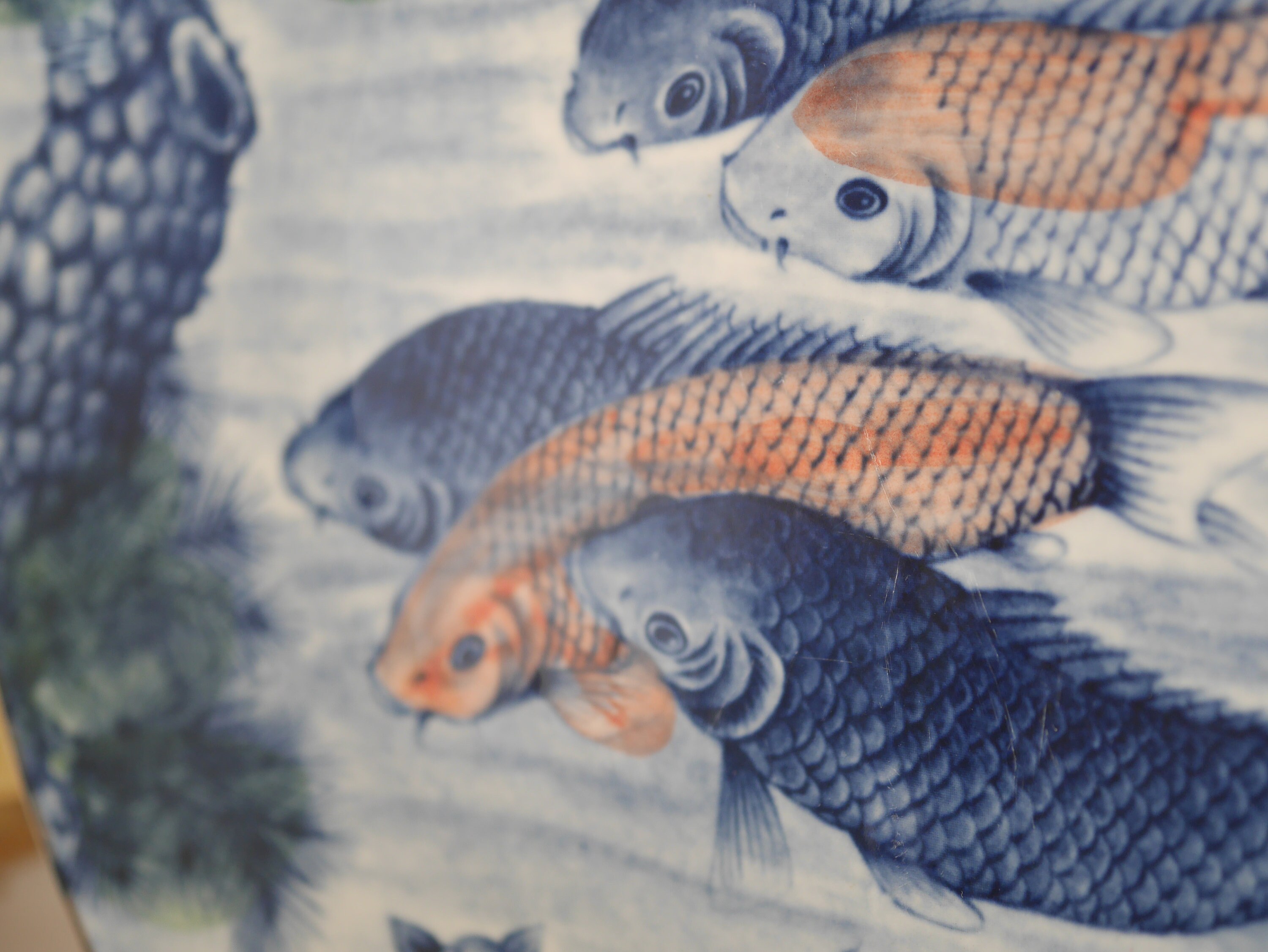 Vintage Japanese Koi Carp Display Plate by Sun Ceramics, Blue and ...