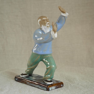 Vintage Chinese Shiwan Mudman Figurine - Tai Chi Old Man - Collectable Oriental Pottery - Bonsai Decoration - Wanjiang China Pottery