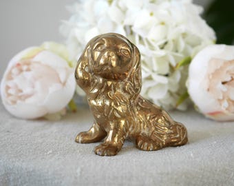 Vintage Brass Cocker Spaniel Figurine, Dog Ornament, Small Brass Animal Sculpture