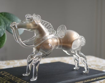 Vintage MCM Italian Hand Blown Glass Horse Figurine, Gold Encased Core, Murano Style Art Glass Sculpture, Collectible Italy