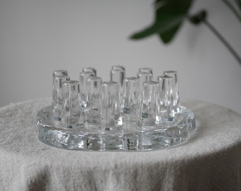 Vintage 1970s German Pressed Glass Teapot Warmer, Clear Glass Candle Warmer Stand, Georgshütte Style Mid Century Kitchen Decor