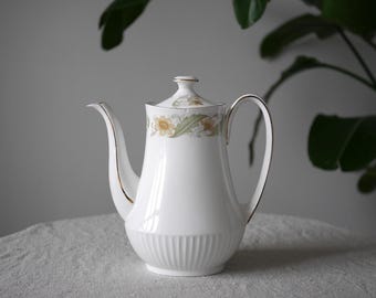 Duchess “Greensleeves” Coffee Pot With Lid, English Bone China, Floral Band, Gold Trim, Vintage Coffee Server