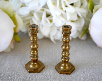 Vintage Miniature Brass Candlesticks, Pair of Small Brass Candle Holders, Traditional Decorative Home Decor