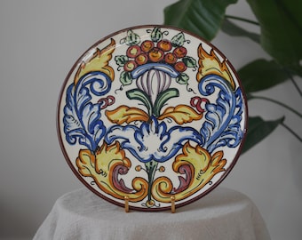 Large Hand Painted Spanish Wall Plate, 31 cm, Colourful Vintage Majolica Style Earthenware, Decorative Hanging Plate