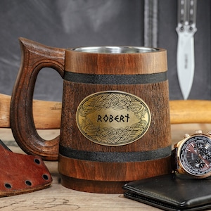 Viking Beer Mug, Personalized Wooden Tankard, Vikings Gift for Men, Birthday Present for Friend, Xmas gift for Husband