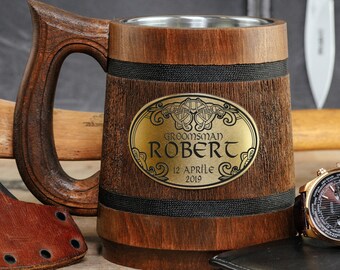 Engraved Wooden Beer Mug, Groomsmen Gift, Celtic Wedding, 18oz