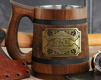 Celtic Brides Man Gift Mug, Personalized Groomsmen Gifts, Handcrafted Best Man Engraved Wooden Stein