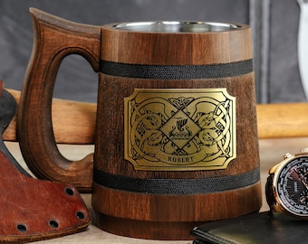 Viking Ship Drakkar Mug, Handcrafted Nordic Gift, Personalized Tankard, Viking Gifts for Him, Xmas Wooden Stein, Secret Santa gift