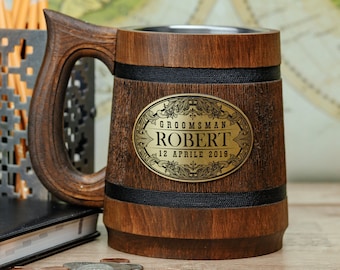 Groomsmen Gifts, Personalized Groom Beer Mug, Gift For Best Man, Wedding Steins, Usher wooden tankard
