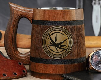 Geralt Symbol, Witcher Gift, Handcrafted Wooden Mug, Boyfriend Present, Gifts Ideas for him, Anniversary Idea, Fantasy Tankard, Xmas gifts