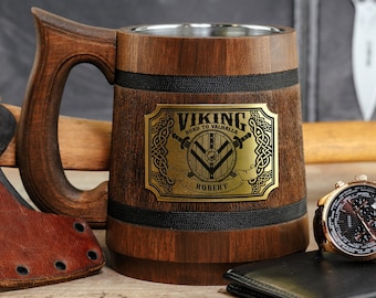 Viking Shield Stein Road to Valhalla, Valhalla Personalized Mug, Nordic Style Vikings Gifts Ideas for Man, Secret Santa Beer Mug