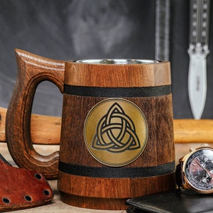 Celtic knot beer mug, Snaidhm Cheilteach stein, Custom wooden tankard, Irish gifts for him