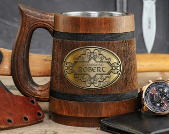 Personalized Wooden Beer Mug, Shamrock Celtic Knot, Groomsmen Gift