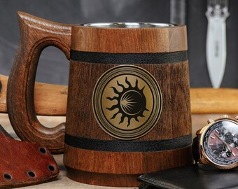 Witcher Symbol Engraved Mug, Custom Man Tankard, Solar Eclipse Sign Gift, White Wolf Mug, Geralt of Rivia, Geeky Gifts, Xmas gift