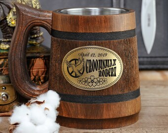 Custom Groomsmen Wooden Beer Mug, Personalized Wood Stein, Man Gift, Boho Hippie Wedding, Marriage Gifts, Bridesmaid Proposal, Bridesman Mug