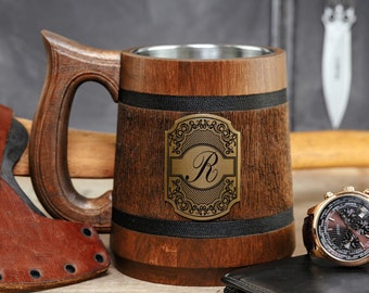 Personalized Wooden Beer Mug, Engraved Groomsmen Gift