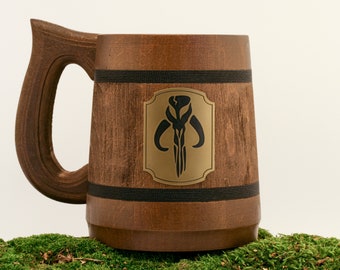 Star Wars Mug Mandalorian Stein Handmade Engraved Wooden Beer Mug Star Wars Gifts Valentine's day gift for him
