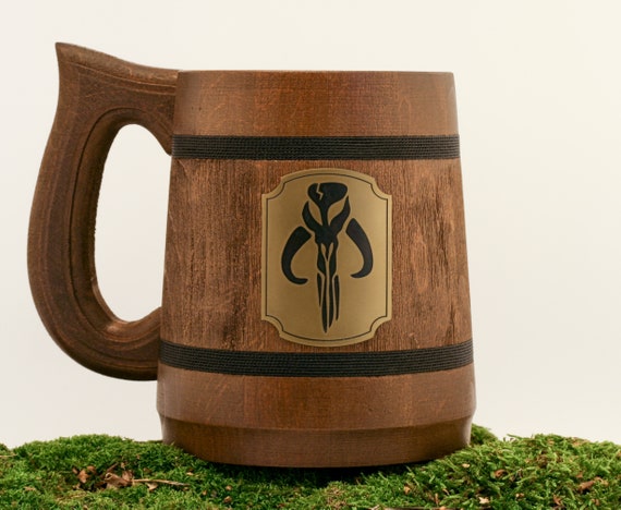 Handmade Star Wars Mandalorian Wooden Mug, Engraved Stein (18 Oz) - Etsy