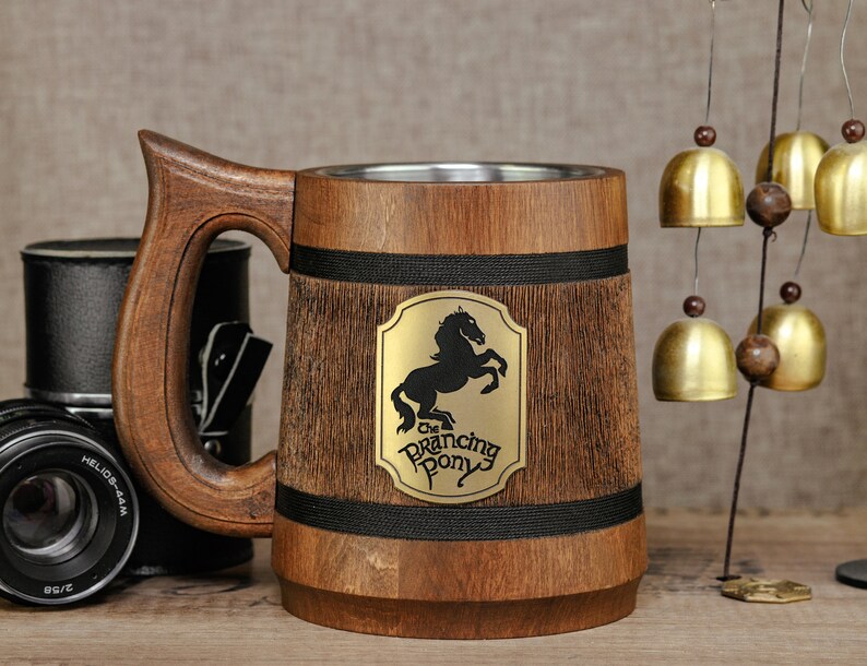 Prancing Pony Mug Lord Of The Rings Stein LOTR Gifts The Hobbit Tankard Frodo Baggins Wooden Beer Mug Boyfriend gift