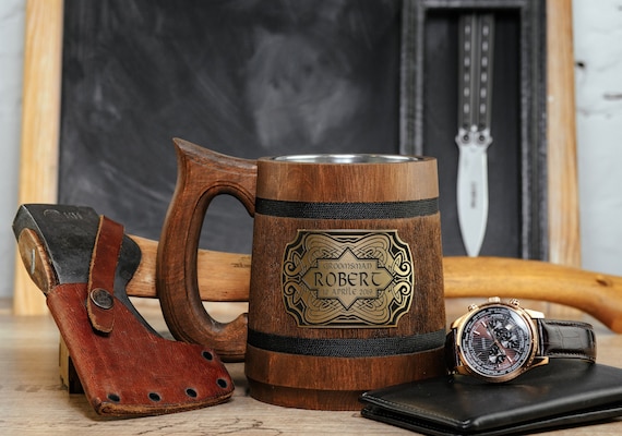 Personalized Celtic Knot Wooden Tankard Groomsmen Gift, Wedding favor, Anniversary, Best Man, Dad, Grandad Wedding gift