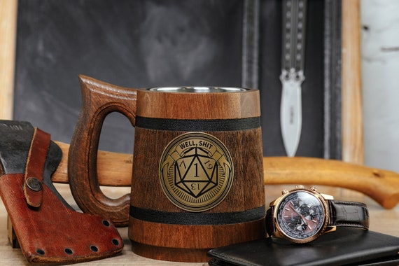 Well Shit Dungeon Master Mug, Dungeons and Dragons, D&D Wooden Stein, Gamer DnD Tankard, Tabletop gaming, Boyfriend birthday mug