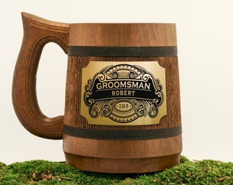 Personalized Groomsmen Gift Engraved Wooden Beer Mug Groomsmen Beer Stein Custom Wedding Gift