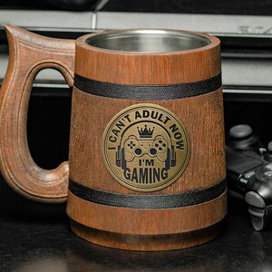 Gamer birthday mug, I can&#39;t adult now I&#39;m gaming, Boyfriend beer stein, Gift for him