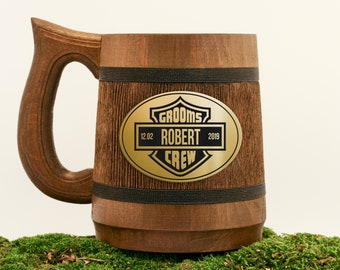 Personalized Wedding Gifts For Men Groomsman Custom Beer Stein With Engraved Plaque Groomsmen Wooden Tankard Groomsmen Gift