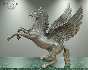 Vintage Pegasus Statue, Handcrafted Mythological Flying Horse Sculpture, Nickel Finish Home Decor