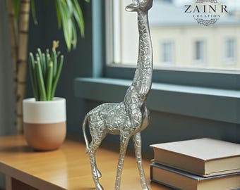 Giraffe Sculpture for Home Decoration Silver, Aluminum, Christmas, Birthday gift
