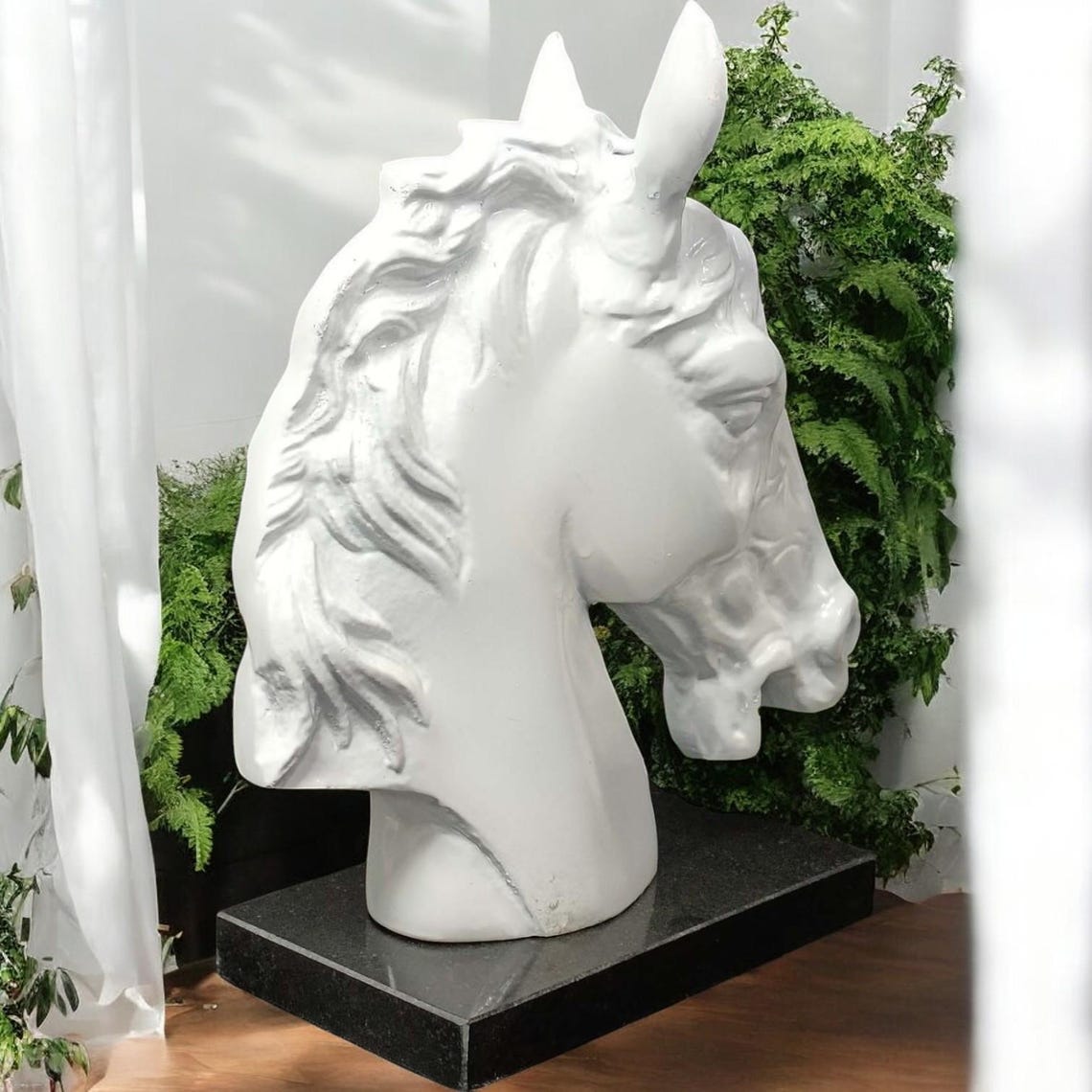 Bronze Horse Head Sculpture with Marble Base