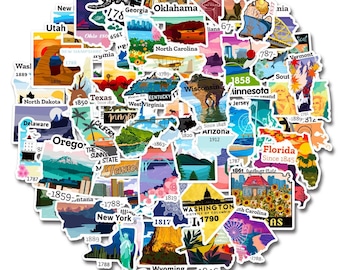 50 pcs Every USA State Stickers package For suitcases, bags, and a lot more