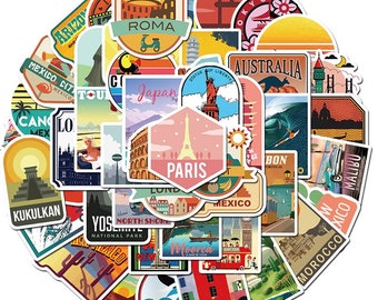 50 pcs Unique Travel/City Stickers package For suitcases, bags, and a lot more