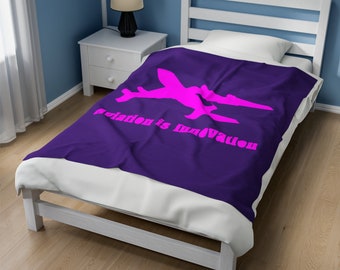 Handgemachte Luftfahrt Innovation Samt Plüschdecke mit Flugzeug Silhouette in Rosa