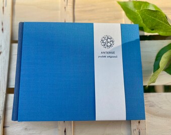 mini classic handmade handmade album with waste materials black cardboard size 21 x 16 in light blue fabric and blue jeans