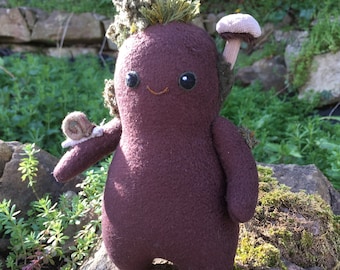 Silas the forest Sprite and Shelby the snail Art Doll, Handmade doll, Hand Sewn toy, stuffie, plushie, ooak doll, ooak toy, nature art