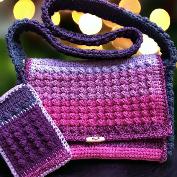 Umhängetasche Messengerbag mit Handytasche gehäkelt Handtasche Schultertasche Handmade