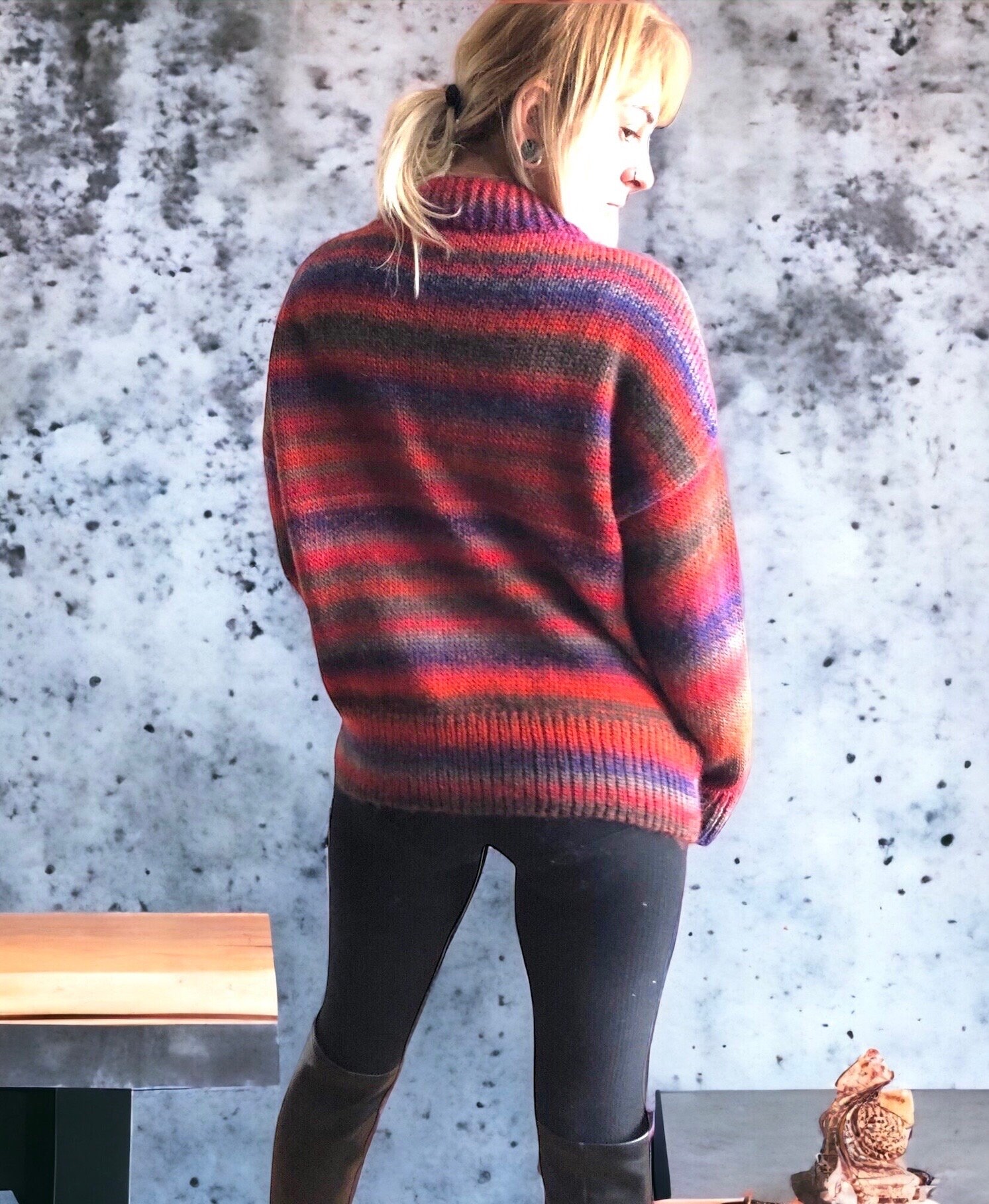 Handknit Woman Oversize Sweater Virgin Wool With Amazing Color Gradient  Turtleneck - Etsy