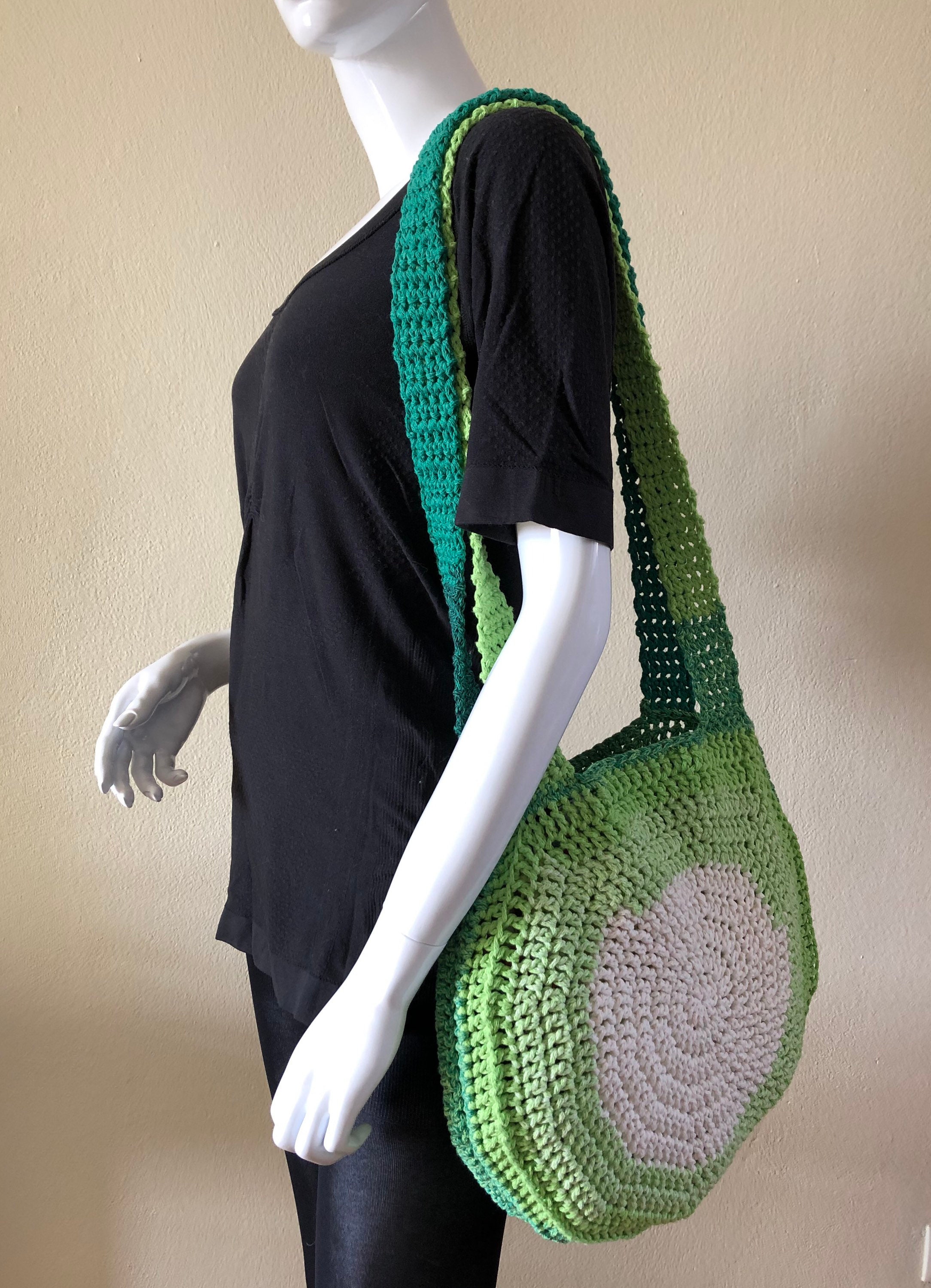 Round Crocheted Bag 2sided Shopper D37cm Cord Yarn 80 Cotton Etsy