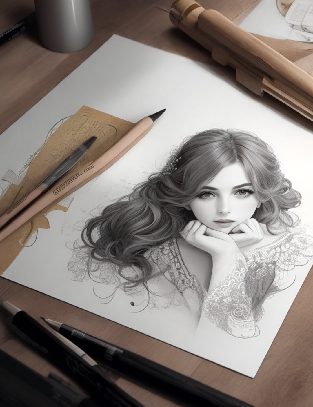 Printable Art Set of 5 Illustration Woman Drawing Printable Etsy