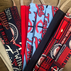 Minnesota Sports Face Masks - Vikings, Twins, Wild & Gophers. Filter Pocket, Nose band upgrade available. Washable. Made in the US.