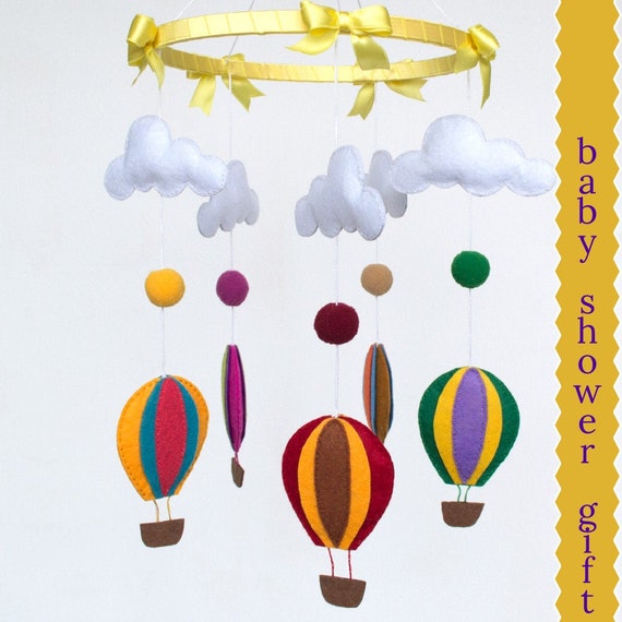 Crib mobile hot air balloon mobile with clouds baby shower Etsy